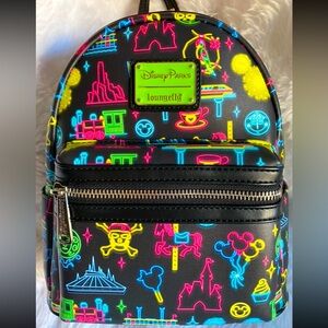 BNWT!✨ Disney Parks Exclusive Loungefly Neon Park Attractions Icons Backpack